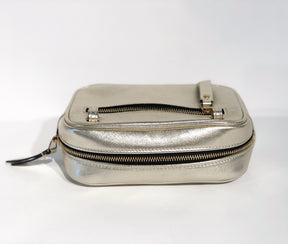 Saint Laurent Metallic Matelasse Belt Bag Silver Back of Bag Back Zipper Pocket
