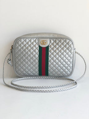 Gucci Small Quilted Ophidia Camera Crossbody Bag Silver