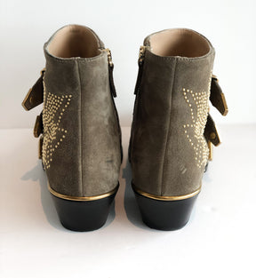 Chloe Taupe Stud Booties Gold Back of Shoes