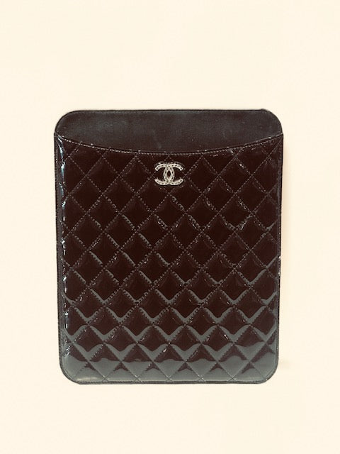Chanel Patent Quilted iPad Tablet Case Ox Blood