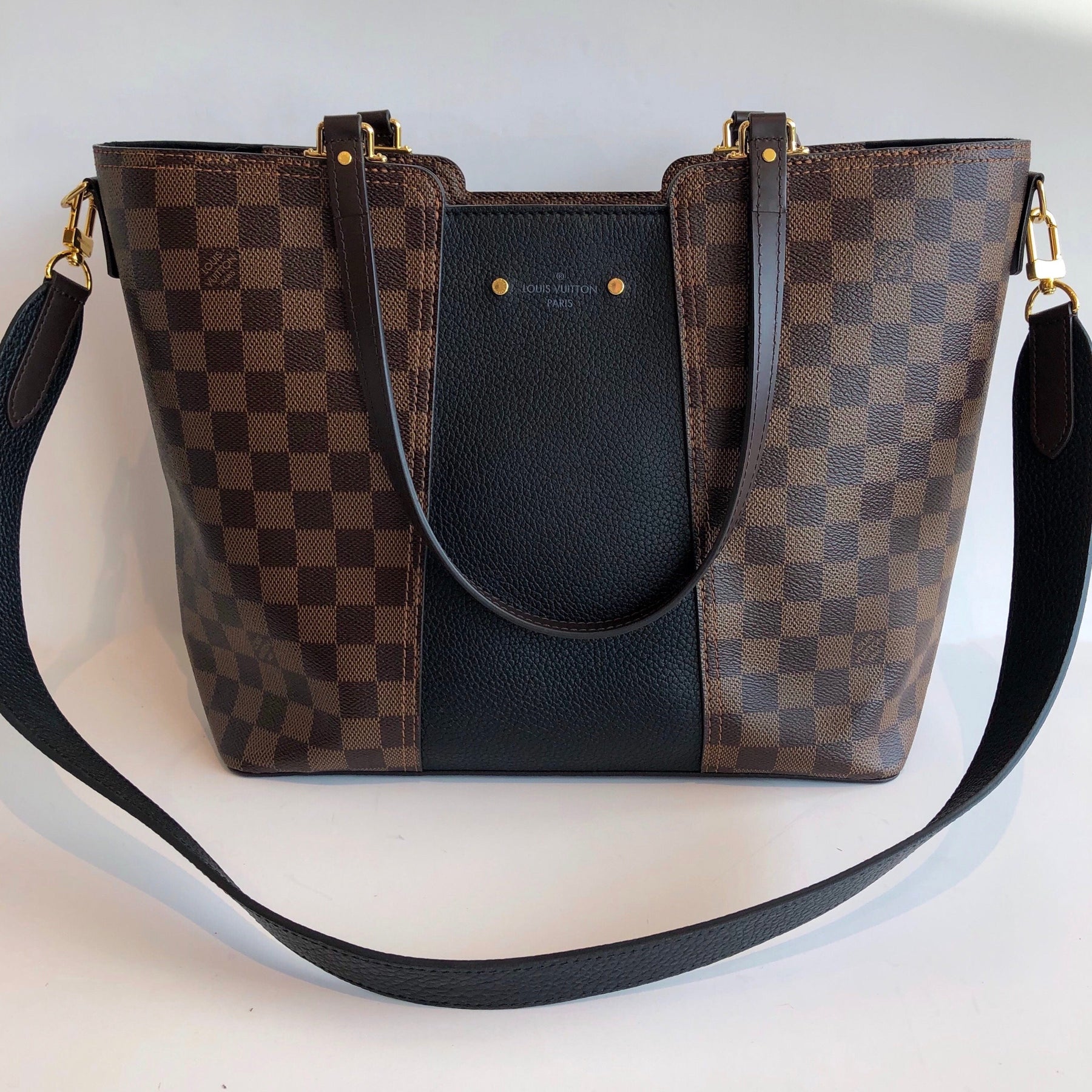 LOUIS VUITTON Jersey Damier Ebene Tote Bag Black