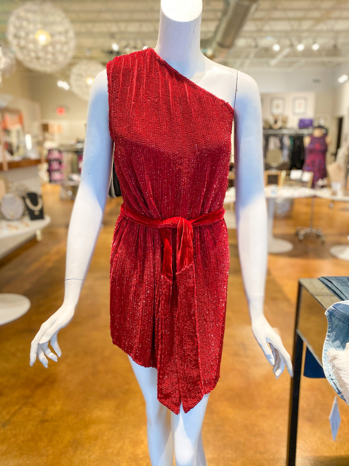 Retrofete Red Ella Dress Sequin One Shoulder