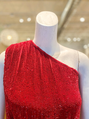 Retrofete Red Ella Dress Sequin One Shoulder